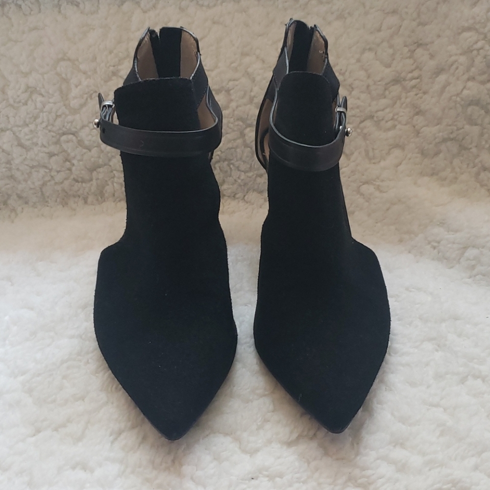 French Connection black wedge cut-out booties